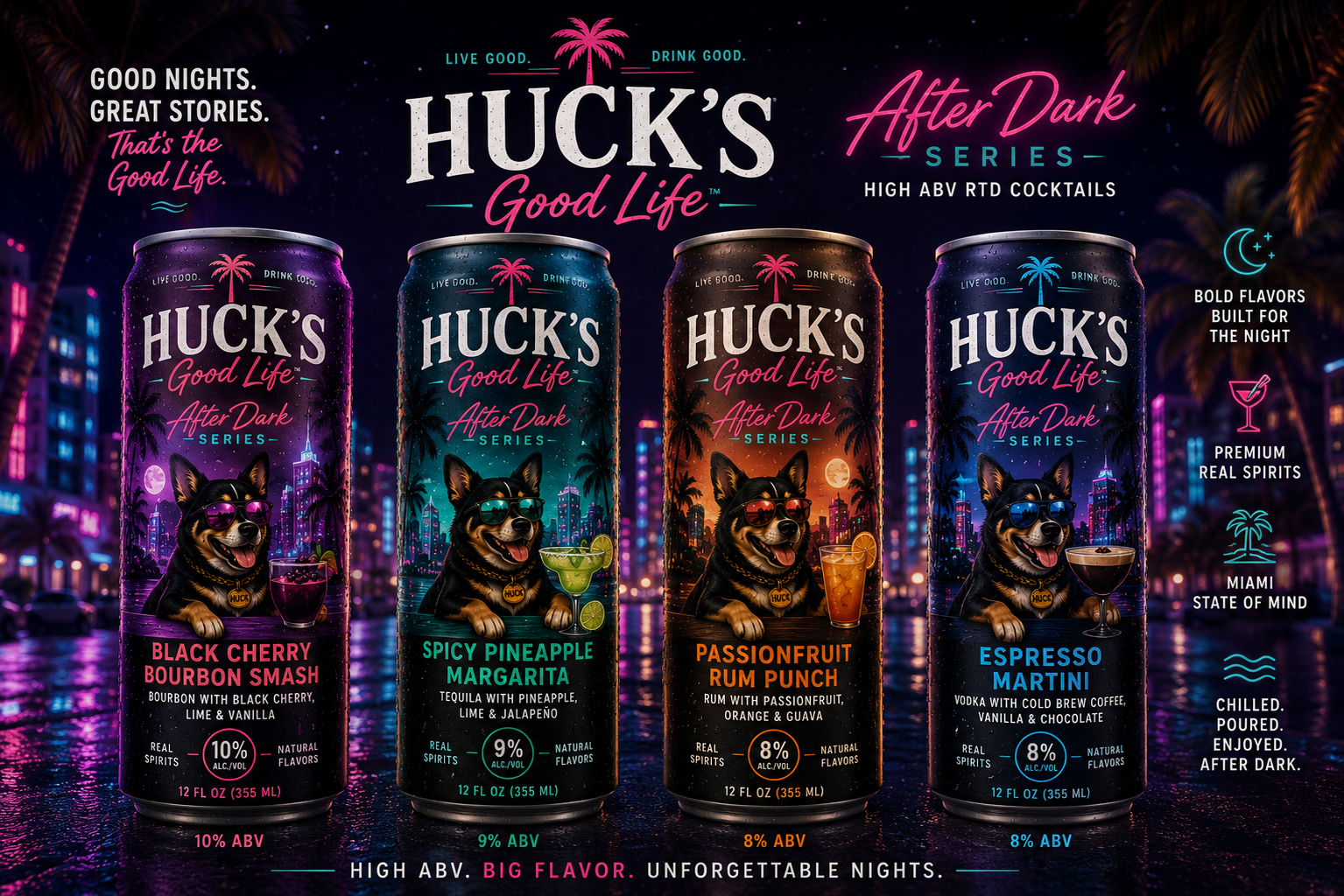 Huck's Good Life After Dark Series cans